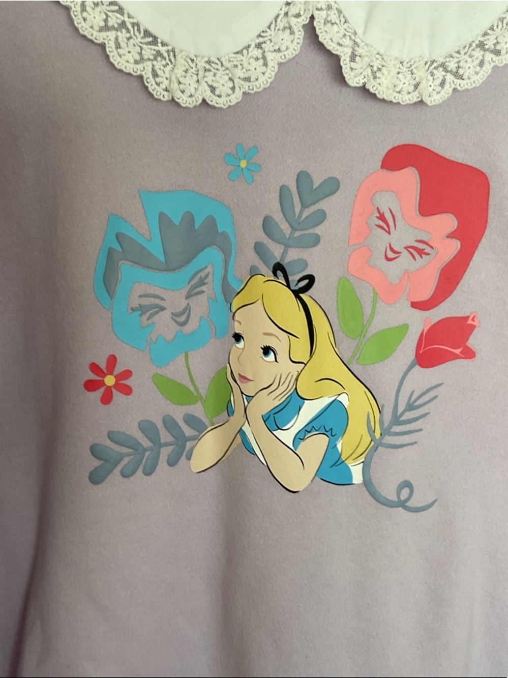 Disney Lilac Alice Graphic Sweater with White Lace Collar - Picture 2 of 7